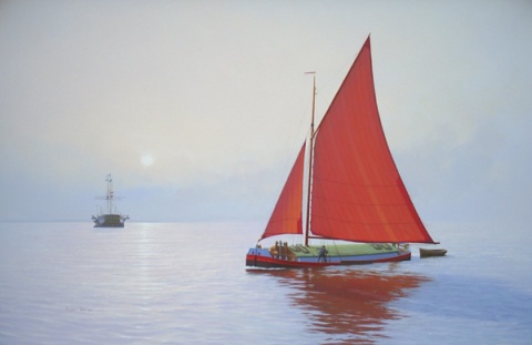 Sloop approaching the river hull