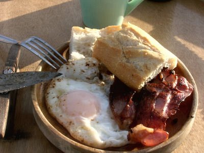 Ben Crawshaw enjoys breakfast in his Light Trow