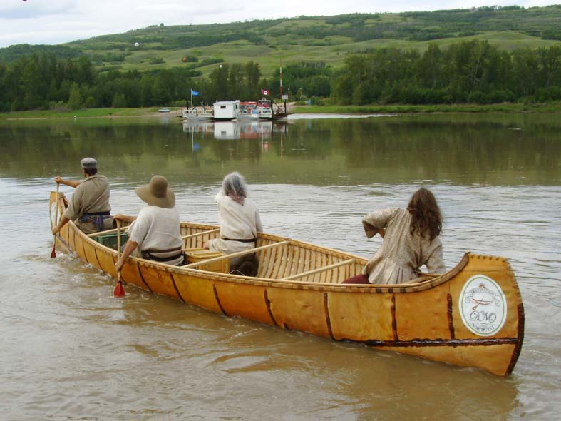 Traditionally-built 26ft North American birch bark canoe