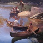 A painting by historical artist John Buxton showing similar birch bark canoes as they would have been used over 200 years ago A painting by historical artist John Buxton showing similar birch bark canoes as they would have been used over 200 years ago